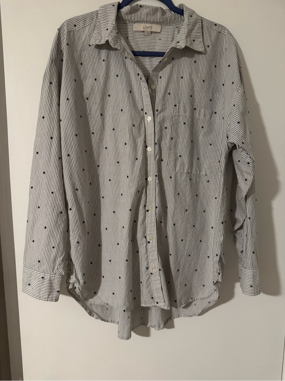 LOFT Striped Embroidered Dot Everyday Oversized Shirt L Worn Once